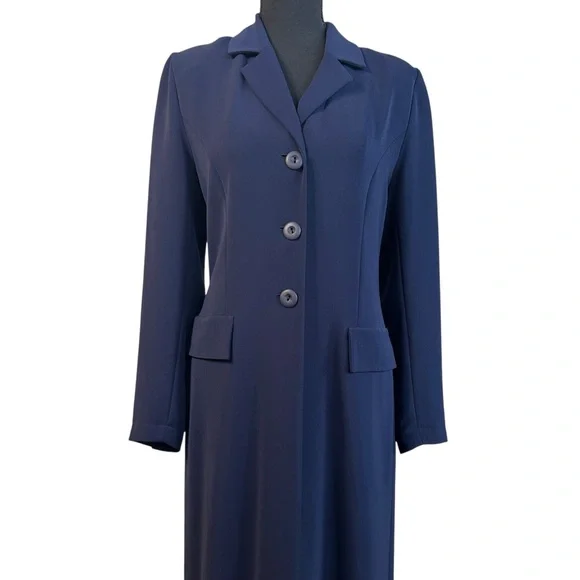Vintage Navy Long Coat Topcoat Blazer Dress Minimalist Coat Tailored Size EU 38 - Picture 7 of 10
